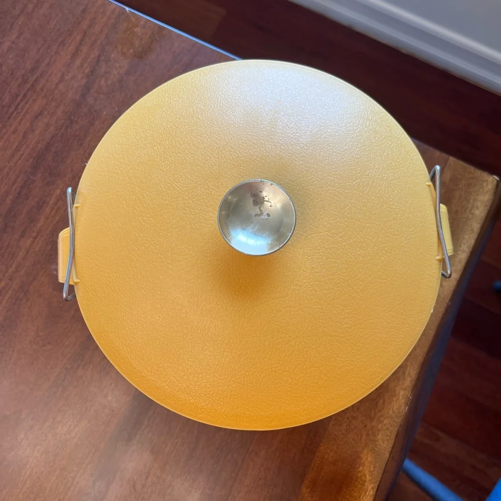Vintage Sunfrost Thermo-o-ware Yellow Ice Bucket with White Accent and Gold Knob